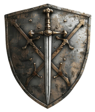 medieval sword and shield isolated on transparent background
