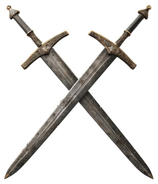 medieval two swords crossed isolated on transparent background