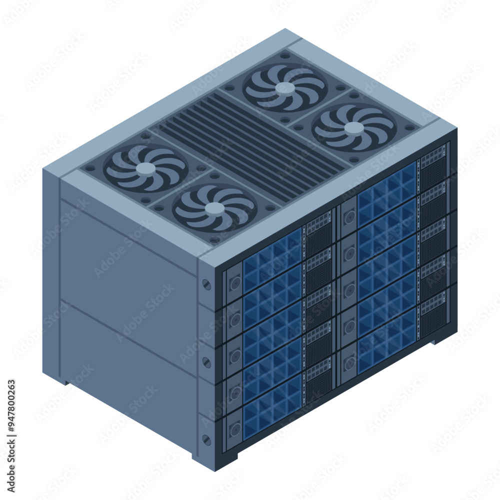 Poster isometric server. server racks. server boxes isolated. network server room. computer network technol