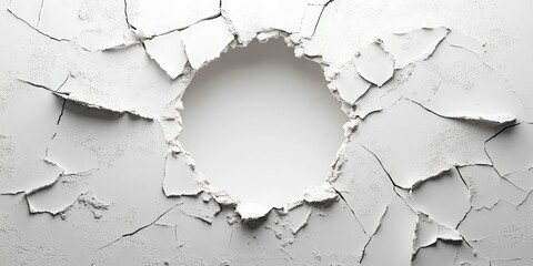 Obraz premium Clean Breakthrough of White Wall with Rubble and Fractured Edges