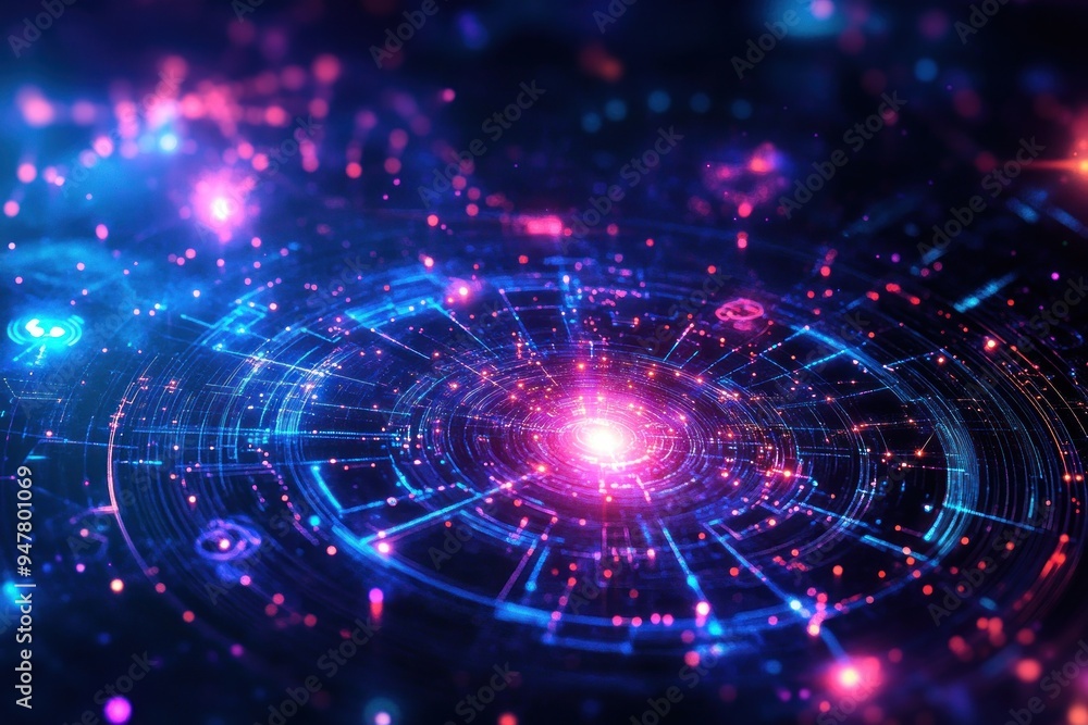 Aufkleber abstract digital network with glowing lights and lines