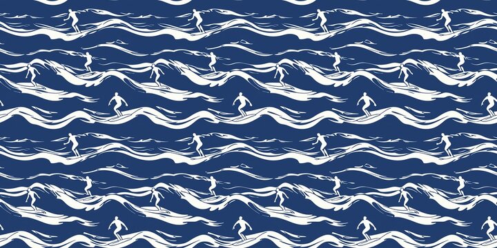 Surfing pattern featuring waves. seamless background pattern