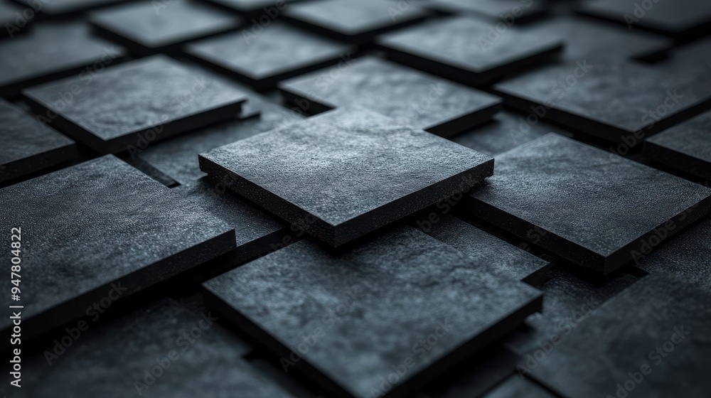 Poster 3d render abstract black geometric backgroun3d minimal frame deck of square blank cards with rounde3