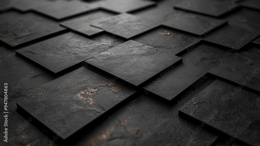 Poster 3d render abstract black geometric backgroun3d minimal frame deck of square blank cards with rounde3