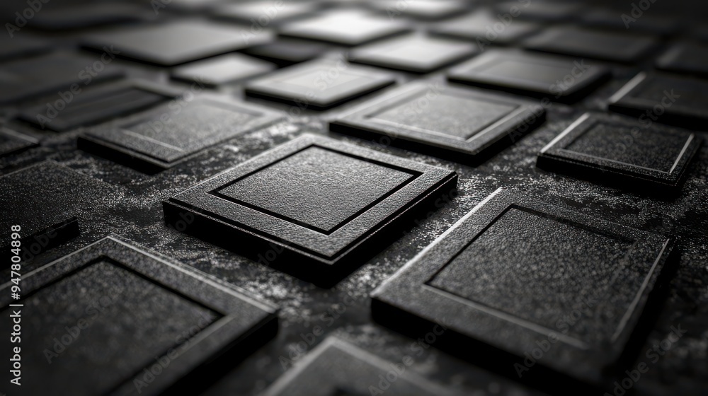 Poster 3d render abstract black geometric backgroun3d minimal frame deck of square blank cards with rounde3