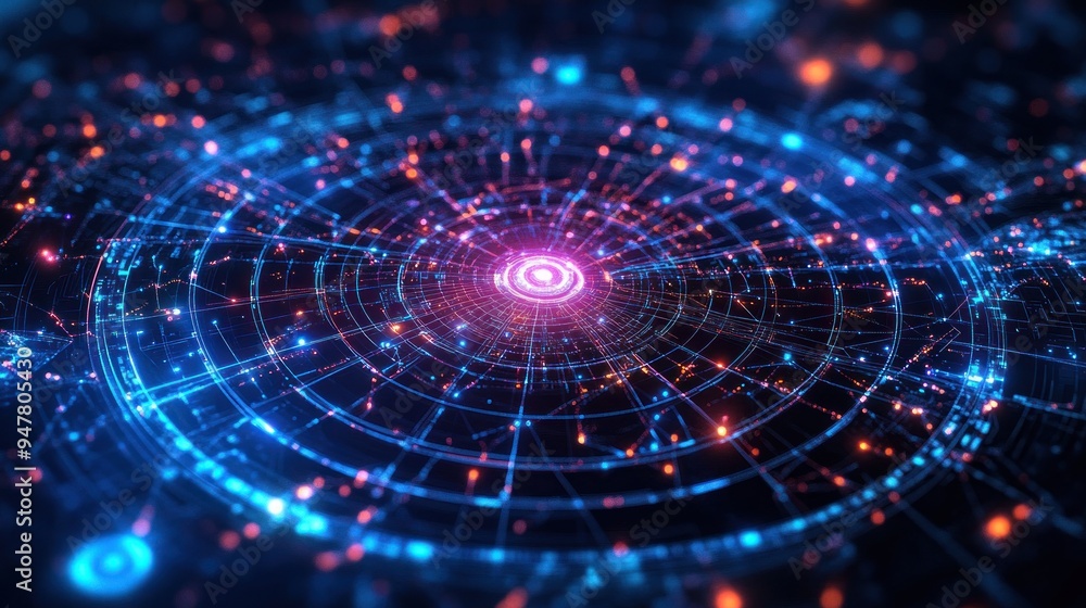 Poster abstract digital network with glowing lines and lights