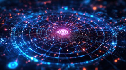 Obraz premium Abstract Digital Network with Glowing Lines and Lights