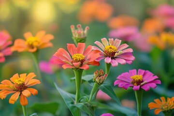 Obraz premium Blooming Zinnas with generative ai