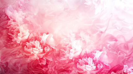 A pink background with flowers in the foreground