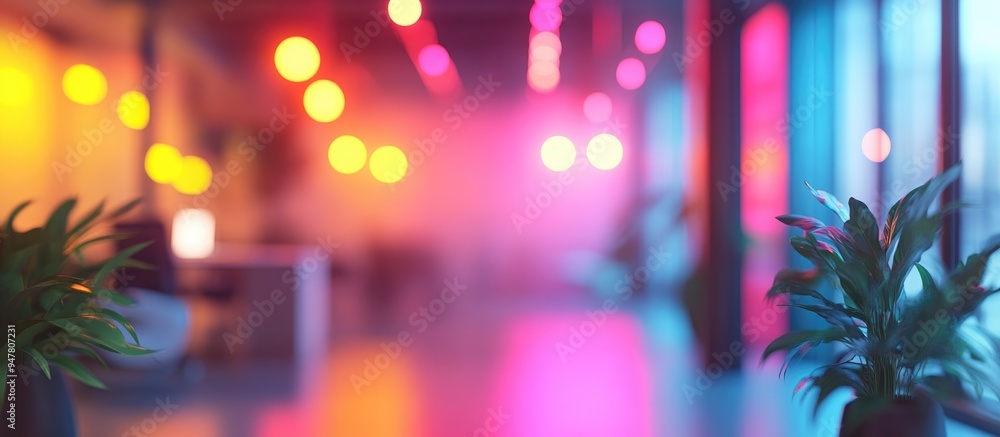 Aufkleber 3d rendering of a blurred spacious office with abstract light bokeh in the interior background