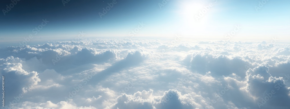 Aufkleber 3d rendering of an aerial view above the clouds observed from an aircraft window at high altitude