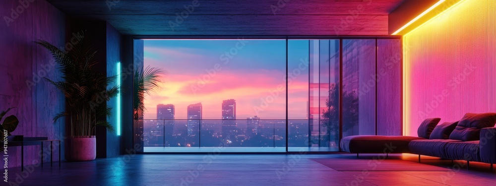 Poster interior with a large window 3d rendering