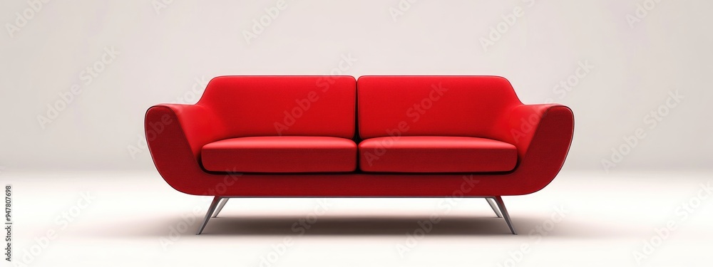 Poster 3d rendering of a red sofa isolated on a white background