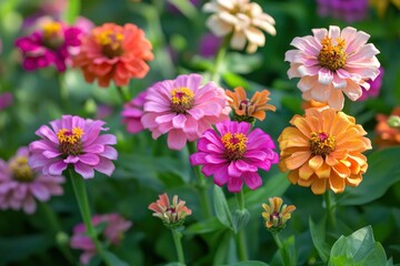 Fototapeta premium Blooming Zinnas with generative ai