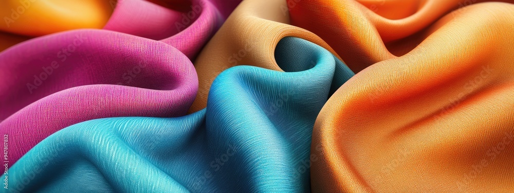 Poster 3d rendering of colorful fabric samples on a white background