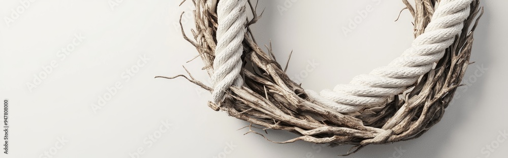 Poster 3d rendering of a wreath composed of dried twigs and white rope