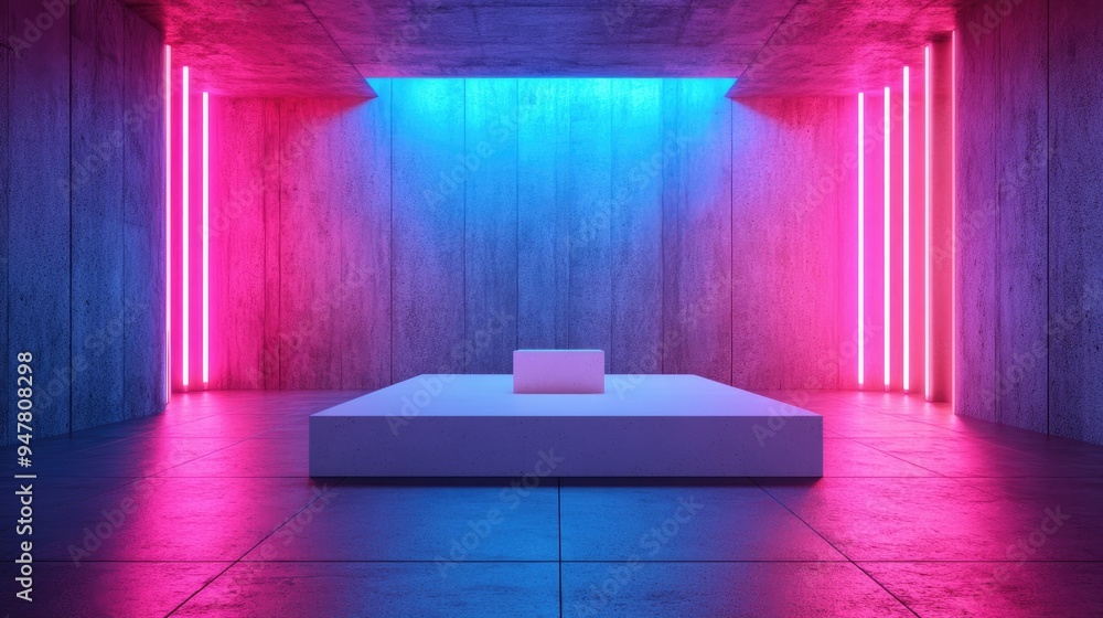 Aufkleber 3d rendering of an empty dark abstract concrete room interior featuring a white sculpture showcasing