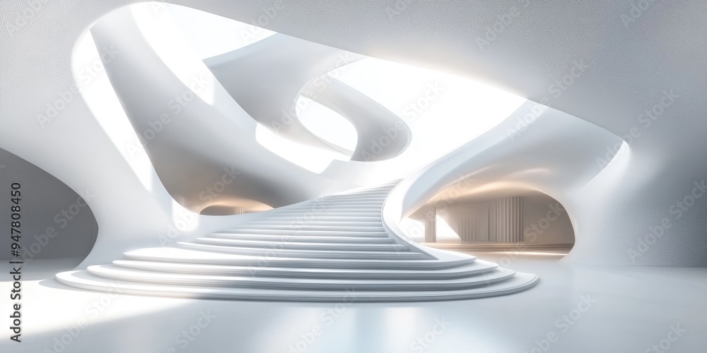 Aufkleber 3d rendering of an abstract modern white architectural background