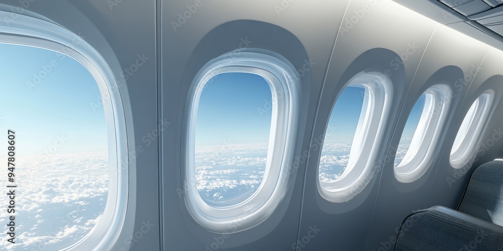 Poster 3d rendering of an airplane window showcasing various perspectives