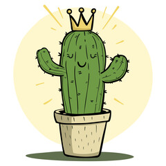 Cactus King. Flat Vector Illustration