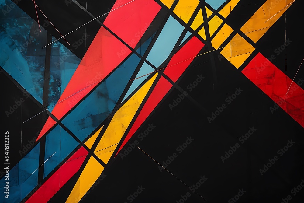 Wall mural minimalist abstract composition of intersecting lines and bold geometric shapes in primary colors, c