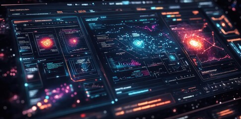 Obraz premium Futuristic Interface with Data Visualizations and Code