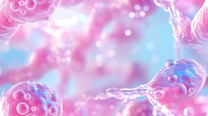 A vibrant, abstract background with a close-up view of cells under a microscope, showcasing the intricate details of biological processes, infection, and plasma.