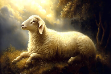 Naklejka premium the lamb of God, biblical illustration, chrisianity, theology, religion and faith, holy bible, painting