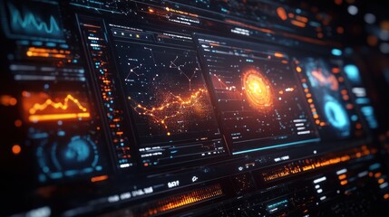 Obraz premium Futuristic Interface with Data Visualizations and Charts
