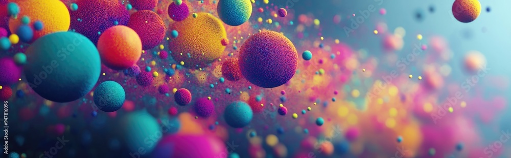 Poster Colorful abstract particles in a 3D cartoon presentation background