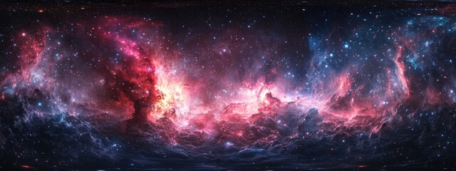 Obraz premium 3D illustration featuring a space nebula adorned with stars presented as a virtual reality environment 360 HDRI map and an equirectangular projection of the universe in spherical panorama