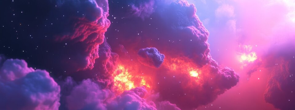 3D cartoon illustration of the emission nebula V398 Cephei alongside NGC7762 and NGC7822