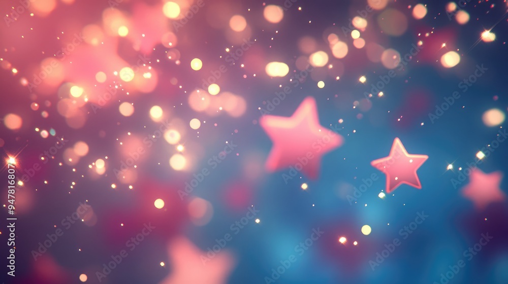 Aufkleber Elegant abstract background with bokeh lights and stars 3D cartoon rendering texture
