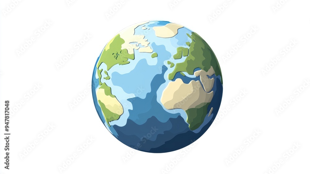Poster flat icon of globe planet atmosphere in 3d cartoon rendering on white background