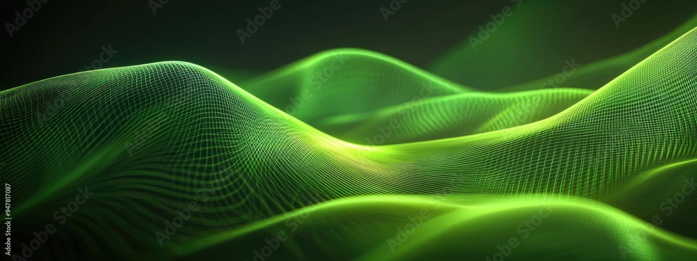 Poster green abstract curves and lines on a dark background rendered in 3d cartoon style