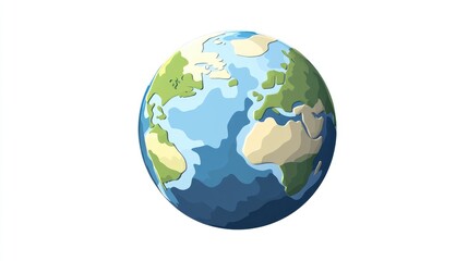 Flat Icon of Globe Planet Atmosphere in 3D Cartoon Rendering on White Background