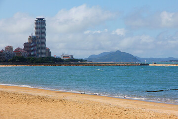 Landscape of seaside Momochi beach in Fukuoka City, Kyushu, Japan.