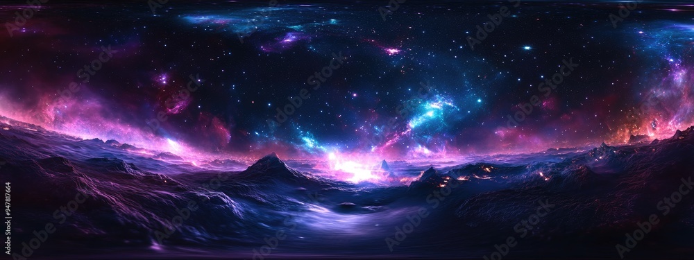Poster 3d illustration of a space nebula filled with stars featuring a virtual reality environment 360 hdri