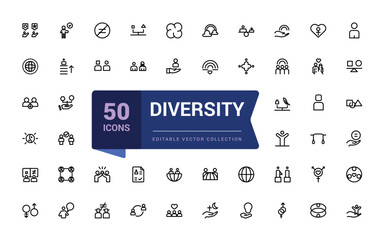 Diversity icon collection. Related to culture, languages, tolerance, human rights and ethnicity icons. Simple editable vector stroke illustration.