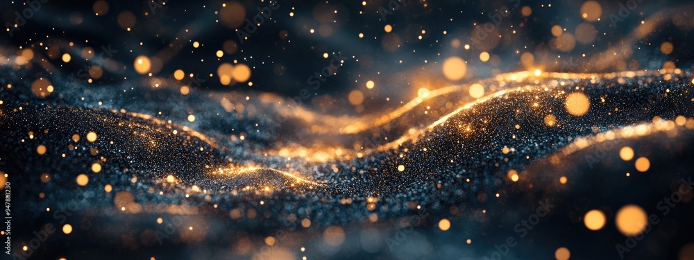 Aufkleber abstract golden sparkles on a black background created through 3d cartoon rendering fantasy fractal 