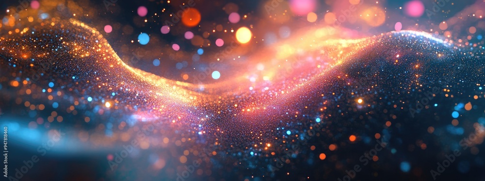Poster Elements of Cosmos series abstract background featuring space and stars for use in mathematics science education and modern technology projects in a 3D cartoon rendering style