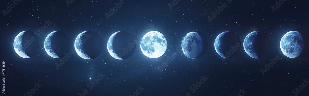 Poster line icons representing the phases of the moon 3d cartoon rendering graphic elements for your design