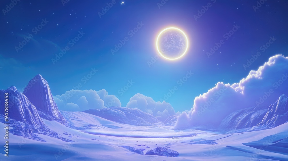 Poster galaxy world night background featuring a 3d cartoon rendering showcasing a futuristic planet in a f