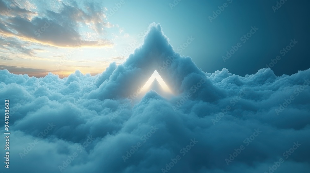 Poster 3d render abstract geometric backgroun3d of gol3d linear triangle inside the white clou3d floating m