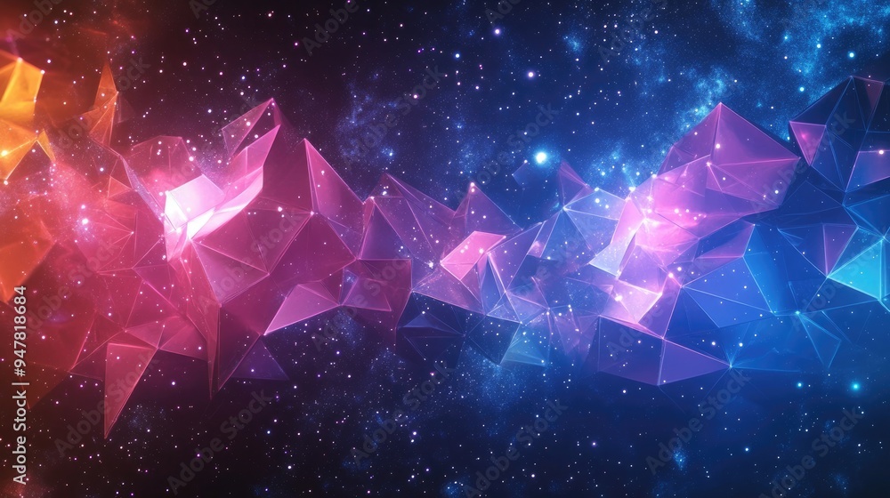 Poster abstract geometric cosmic background with a 3d cartoon rendering of a galaxy pattern suitable for ba