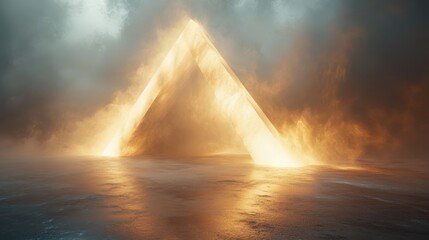 3d render abstract geometric backgroun3d of gol3d linear triangle inside the white clou3d floating mystic vapor futuristic minimalist wallpaper