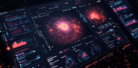 Fototapeta premium Futuristic Interface with Red and Blue Glow and Data Visualizations
