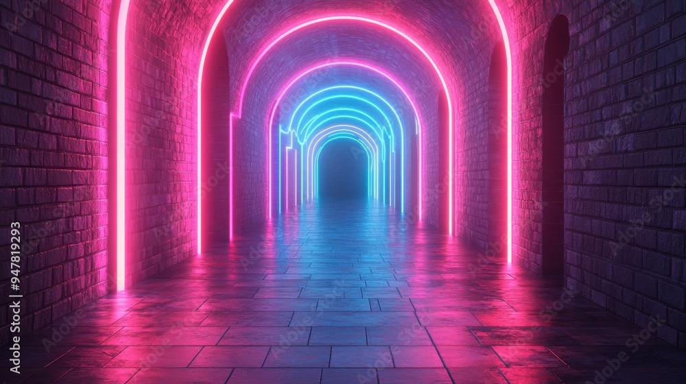 Poster 3d render abstract geometric backgroun3d with bright neon rays an3d colorful lines multicolor spectr