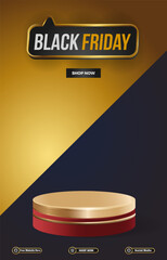 black friday sale discount portait template banner with blank space 3d podium for social media post product sale with abstract gradient yellow background design 15