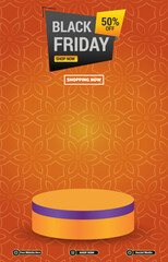 black friday sale discount portait template banner with blank space 3d podium for social media post product sale with abstract gradient orange background design1